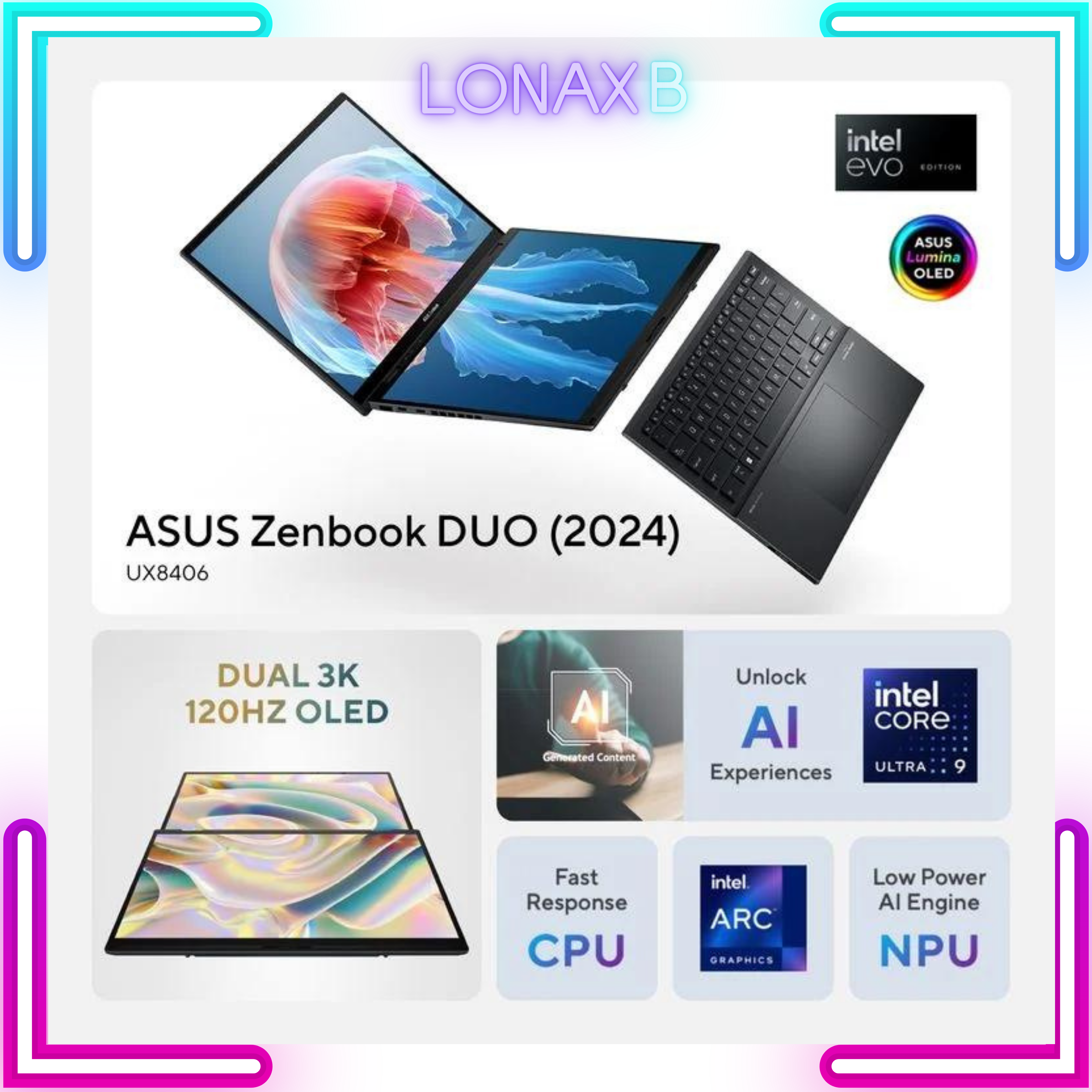 ASUS Zenbook DUO Intel Core Ultra 9 Processor 185H 14吋 3K OLED 120Hz 手提電腦 Intel Core Ultra 9 185H/32G/1TB/W11/FHD/14  平行進口貨  1年國際保养